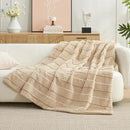 Amélie Home Luxury Striped Faux Fur Throw Blanket for Couch, Embossed Split Fur Cozy Fuzzy Fluffy Luxurious Soft Plush Sofa Chair Bed Gift Blankets for Women Men Wife Friend, 55"x70", Beige by CozyNest Decor