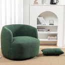 KINWELL 34" Wide Boucle Swivel Barrel Chairs Set of 2, No Assembly Round Upholstered Armchairs Accent Chairs Single Sofa Chair with Toss Pillow for Living Room and Bedroom, Green by CozyNest Decor