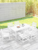 7 Pieces HDPE Outdoor Dining Set, Patio Dining Set with Umbrella Hole, All Weather Outdoor Dining Table Sets for 6, HDPE Patio Furniture Sets for Deck, Backyard, Lawn, and Poolside, Pearl by CozyNest Decor