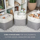 OrganiHaus 13x13 Cube Storage Bins 4 Pack, Foldable Cube Storage Organizer w/ Rope Handles, Collapsible Fabric Bins for Toys, Clothes & Closet Organization, Fabric Square Baskets - Gray/White by CozyNest Decor