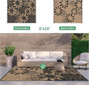 GENIMO Outdoor Rug Waterproof for Patio Decor, 8' x 10' Reversible Plastic Straw Floral Camping Carpet, Large Area Rugs Mats for RV, Camper, Deck, Balcony, Porch, Beach, Picnic, Black & Brown by CozyNest Decor