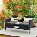 Flamaker Outdoor Furniture Patio Loveseat Wicker 2-Seat with Built-in Table and Cushions Rattan Porch Chairs Bench for Balcony, Lawn, Backyard (Grey) by CozyNest Decor