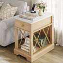 YITAHOME Farmhouse End Table, Side Table with Power Outlets, Nightstand with Drawer and Open Storage, Rustic End Table for Living Room, Sleeping Room, Natural Walnut by CozyNest Decor