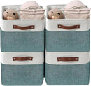 DECOMOMO Storage Bins Fabric Storage Baskets for Shelves, Linen Closet Organization Toys Nursery (Green and White, Large - 4 Pack) by CozyNest Decor