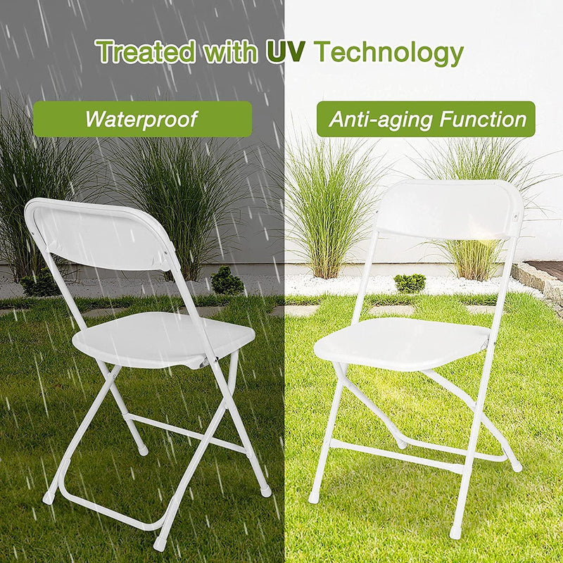 6 Pack White Plastic Foldable Chairs Party Chairs with Steel Frame, Support Up to 650 lbs