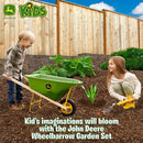 John Deere Deluxe 34" Wheelbarrow and Garden Set Includes 5 Realistic Gardening Tools,Gardening Apron, Gardening Gloves, Large Metal Wheelbarrow with Wooden Handles, Outdoor Toy Ages 5+ by TinyTreasures Baby Boutique
