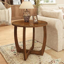 PADMA HOUSE Round Wood End Table with Curved Legs, Drum Circle Side Table with Snowflake Tabletop, Rounded Wooden Sofa Side Table, Brown Walnut Wood Tabletop & Legs 23.6" x 21.7" by CozyNest Decor