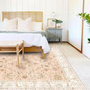 Area Rug 9x12 Washable Tangerine Vintage Traditional Mat Distressed Indoor Foldable Thin Retro Accent Floral Print Rug Non Slip Carpet Living Room Dining Room Office by TinyTreasures Baby Boutique