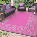 GENIMO Outdoor Rug Waterproof 6'x9' for Patio, Foldable Reversible Plastic Straw Carpet for Travel Trailers, Outside Area Mat for Rv, Deck, Picnic, Porch, Camper, Balcony, Beach, Pink & Grey by CozyNest Decor