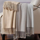 CUDDLE DREAMS Silk Throw Blanket with Hand-Knotted Fringe, Natural, Soft & Breathable (Herringbone-Taupe) by CozyNest Decor