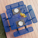 Metal Picnic Tables for Outdoors with Umbrella Hole - Coated Steel Heavy Duty Commercial Grade Table with Adjustable Seats (Blue, 46 in, Square, Punched Steel) by GreenHaven Gardens