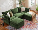 102.6" U Shaped Modular Sectional Sofa, 5 Seater Couch with Storage Ottoman Deep Seat and High Backrest with Removable Cover for Living Room, Apartment - Chenille Green by CozyNest Decor