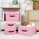 ANMINY Storage Bin with Lid Storage Boxes with PU Leather Handles PP Plastic Board Decorative Foldable Lidded Cotton Linen Fabric Home Cubes Baskets Closet Organizer Container - Pink, Small Size by CozyNest Decor