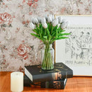 Mandy's Artificial Tulips 20 Stems Silver Grey PU Faux Flowers for Wedding Home Decor 13.5 Inch by CozyNest Decor