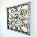 The Gears Clock 24'' Inch Square Real Moving Gear Wall Clock Vintage Industrial Oversized Rustic Farmhouse (Silver Grey) by CozyNest Decor