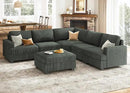 Nolany Sectional Sofa with Storage Ottoman, U Shape Couch with Chaise, Corduroy Modular Sectional Couch for Living Room, Green by CozyNest Decor