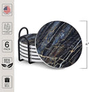 Emerson Coasters for Drinks Absorbent – Natural Stone Drink Coasters Set with Holder, Coasters for Coffee Table, Wooden Tabletop Protection Marble Style – 100% Heavy Duty Set of 6 (Thunder) by CozyNest Decor
