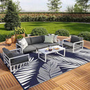 GENIMO Outdoor Rug 10' x 14' Waterproof for Patios Clearance, Reversible Outdoor Plastic Straw Camping Rug Carpet, Large Area Rugs Mats for RV, Camper, Deck, Balcony, Porch, Beach, Navy Blue&White by CozyNest Decor
