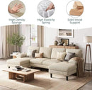 LINSY HOME Sectional Couch, 111'' W Corduroy U Shaped Sofa with Sleepable Armrests, 4 Seat Couch with Double Chaises, Deep Seat Sofa for Living Room, Beige by CozyNest Decor