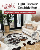Natural Cowhide Rug for Home & Office Premium Light Tricolor Cowhide Rug with Mixed Brown, Black & White Patterns - Cow Hide Rugs Made with Tanned Leather - Cow Hide Rugs 5x7 ft by CozyNest Decor