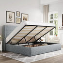 Allewie King Size Lift Up Storage Bed, Modern Wingback Headboard, Hydraulic Support, No Box Spring Needed, Grey Blue by CozyNest Decor