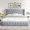 Allewie King Size Lift Up Storage Bed, Button Tufted Headboard with Wingback, Hydraulic Support, No Box Spring Needed, Grey Blue by CozyNest Decor