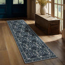 Joydeco Floral Washable Runner Rug for Kitchen, Forest Hallway Rug Runner 2x6 Non Slip, Boho Botanical Ultra-Thin Soft Indoor Floor Throw Carpet for Bathroom Entryway Foyer, Blue-Black by TinyTreasures Baby Boutique