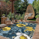 GENIMO Indoor Outdoor Area Rug 8' X 10' Waterproof, Washable Patio Rug Non Shedding, Easy Cleaning Floral Outdoor Carpet for Living Room, Bedroom, Dining Room, Balcony, Deck, RV, Backyard, Blue Yellow by GreenHaven Gardens