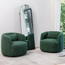 KINWELL 34" Wide Boucle Swivel Barrel Chairs Set of 2, No Assembly Round Upholstered Armchairs Accent Chairs Single Sofa Chair with Toss Pillow for Living Room and Bedroom, Green by CozyNest Decor
