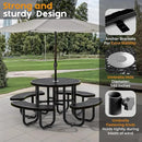 Metal Picnic Tables for Outdoors with Umbrella Hole - Coated Steel Heavy Duty Commercial Grade Table with Adjustable Seats (Black, 38 in, Round, Expanded Steel) by GreenHaven Gardens