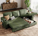 LINSY HOME Sectional Sleeper Sofa with Pull Out Couch Bed Convertible Plush Corduroy Cloud Couch with Storage Chaise & USB Charging, Comfy L Shaped Modular Couches for Living Room Apartment (Green) by CozyNest Decor