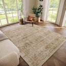 Washable 5x7 Area Rugs for Living Room, Boho Non-Slip Silicone Backing Rugs for Bedroom Dining Room Nursery Office, 0.3" Neutral Oriental Throw Carpet with 0.16" Cushioning Pad, Brown/Multi by TinyTreasures Baby Boutique