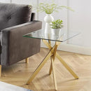 Modern Style Square Side Table with Tempered Glass Top and Metal Tubular Legs, Gold 20”Dx20”Wx22”H by CozyNest Decor