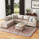 118.5" Faux Leather Modular Sectional Sofa, L Shaped Couch Set for Living Room, 7-Seater Comfy Cloud Couches with Storage Seat Whitesand by CozyNest Decor