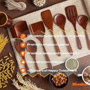 Riveira Set of 9 Premium Brown Bamboo Cooking Utensils - Bamboo Utensils for Cooking - Non-Toxic Utensils - Wooden Kitchen Set for Non-Stick Cookware by CozyNest Decor