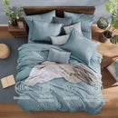 Monbix Queen Comforter Set - 7 Pieces Dusty Blue Cationic Dyeing Bed in a Bag Queen Bedding Sets with Sheets, Pillowcases & Shams, Reversible Bedding Comforters by CozyNest Decor
