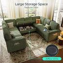 LINSY HOME Sectional Sleeper Sofa with Pull Out Couch Bed - Convertible Plush Corduroy Cloud Couch with Storage Chaise & USB Charging, Comfy Modular Couches for Living Room, Green by CozyNest Decor