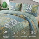 NEWLAKE Cotton Patchwork Bedspread, 3-Piece Bedding Quilt Set with Real Stitched Embroidery, Reversible Matelasse Bed Coverlet Set,Green Farmhouse Garden,Twin Size by CozyNest Decor