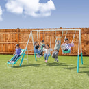 Sportspower MSC-4510-TL Arcadia Metal Swing Set with 5’ Slide, Trapeze, & 2-Person Glider Swing, Teal by TinyTreasures Baby Boutique