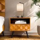 Bme Georgina Solid Wood Nightstand With 1 Drawer & Open Shelf- Fully Assembled Mid Century Modern Side Table - Geometric Pattern Bedside Dresser for Bedroom and Living Room by CozyNest Decor