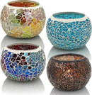 SHMILMH Mosaic Glass Candle Holder Set of 4, Votive Candle Holders Handmade Cracked Tealight Holders for Fall Christmas Diwali Home Decorations, Diwali Gift by CozyNest Decor