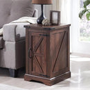JXQTLINGMU Farmhouse Nightstand Set of 2 with Charging Station, 17" D Rectangular End Table with Barn Door & Adjustable Storage Shelf, Wood Rustic Sofa Side Table for Living Room, Bedroom, Brown by CozyNest Decor