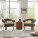 VKNOW Accent Chair Living Room Chair, Modern Upholstered Armchair with Solid Wood Legs, Comfy Barrel Arm Chairs for Living Room Bedroom, Brown by CozyNest Decor