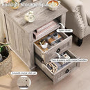 18" Farmhouse Night Stand with Charging Station, 2 Drawers End Table Dresser for Bedroom, Oak Wooden Nightstand, Bed Side Table with Open Shelf, Bedside Cabinet for Living Room, Closet by CozyNest Decor