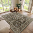 Washable 5x7 Area Rugs for Living Room, Boho Non-Slip Silicone Backing Rugs for Bedroom Dining Room Nursery Office, 0.3" Neutral Oriental Throw Carpet with 0.16" Cushioning Pad, Flaxen/Multi by TinyTreasures Baby Boutique
