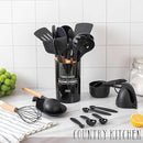 Country Kitchen Non Stick Silicone Utensil Set with Rounded Wood Handles for Cooking and Baking, 38 Piece Set, Black by CozyNest Decor