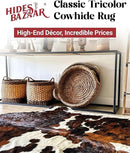 Tricolor Cowhide Rug Classic Brown, Black and White Color Mix, Natural Leather Hide, Area Rug (5x7 ft) by CozyNest Decor