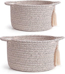 Small Soft Organizer Baskets，Decorative Mini Round Woven Rope Storage Bin Empty Gift Baskets for Man，Office, Desk Decor, Gifting, Kids, Toys, Pre Shaped, Brown, 2 Pack by TinyTreasures Baby Boutique