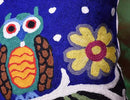 Lumbar Four Owls Decorative Pillow Cover Blue Whimsical Hand Embroidered Wool 14x20 by CozyNest Decor