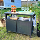 Domi Grill Carts Outdoor Storage Cabinet with Wheels, Metal Outdoor Grill Cart Kitchen Dining Table Cooking Prep BBQ Table for Patio, Kitchen Island, Home Party, Bar (Grey) by CozyNest Decor